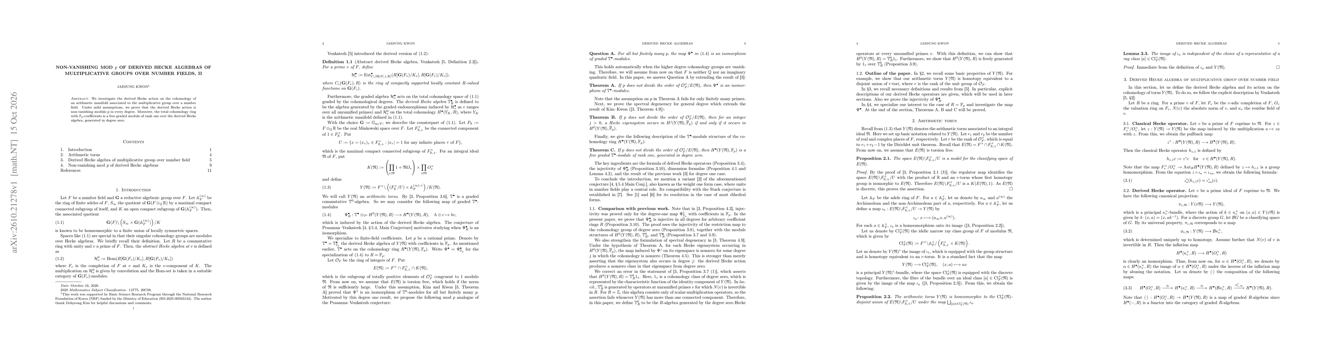 Thumbnail for Non-vanishing mod $p$ of derived Hecke algebras of multiplicative groups over number fields, II