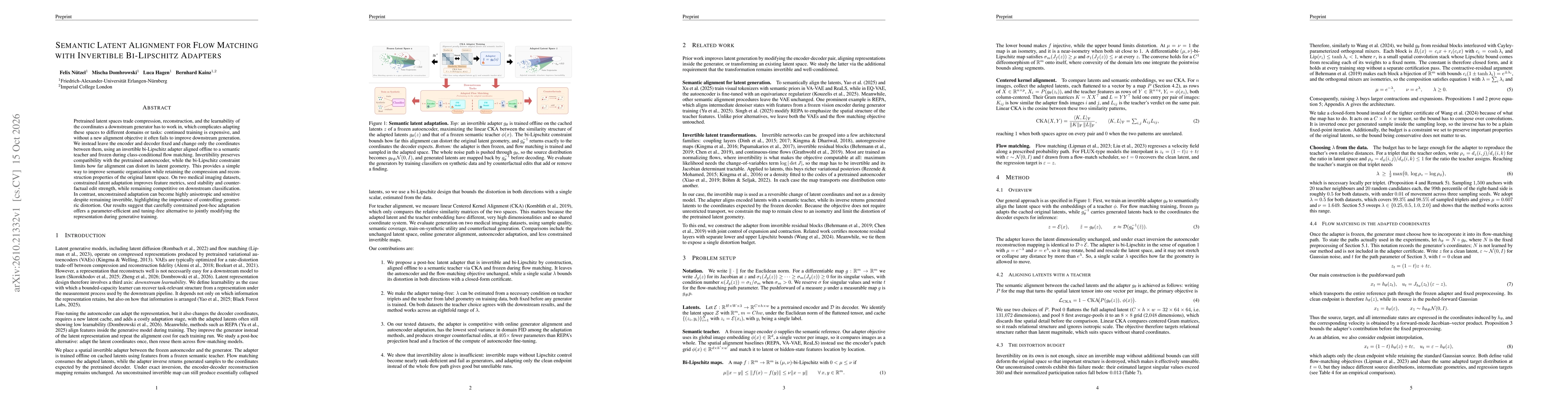 Thumbnail for Semantic Latent Alignment for Flow Matching with Invertible Bi-Lipschitz Adapters