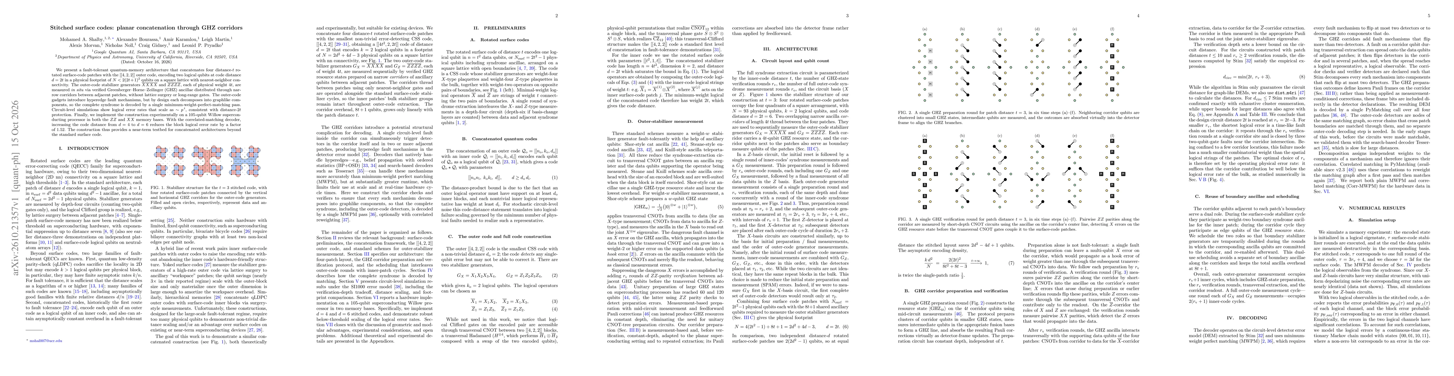 Thumbnail for Stitched surface codes: planar concatenation through GHZ corridors