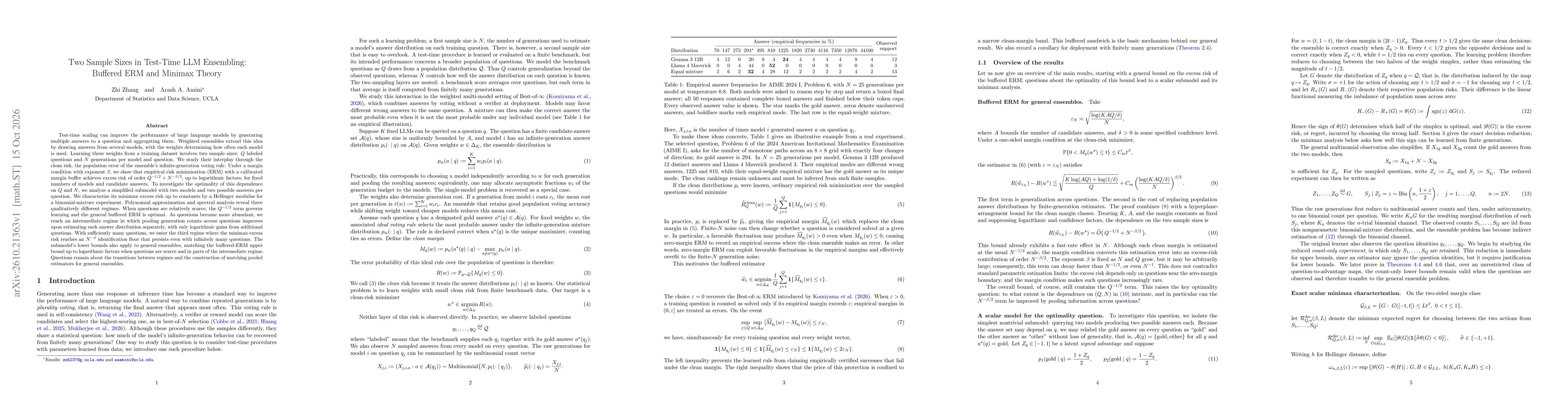 Thumbnail for Two Sample Sizes in Test-Time LLM Ensembling: Buffered ERM and Minimax Theory