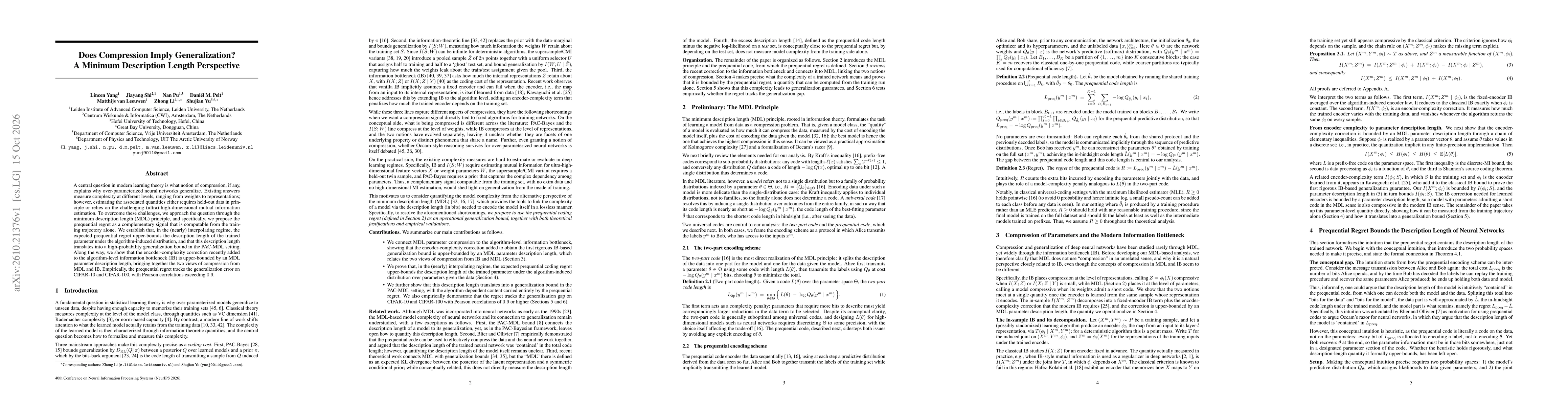 Thumbnail for Does Compression Imply Generalization? A Minimum Description Length Perspective
