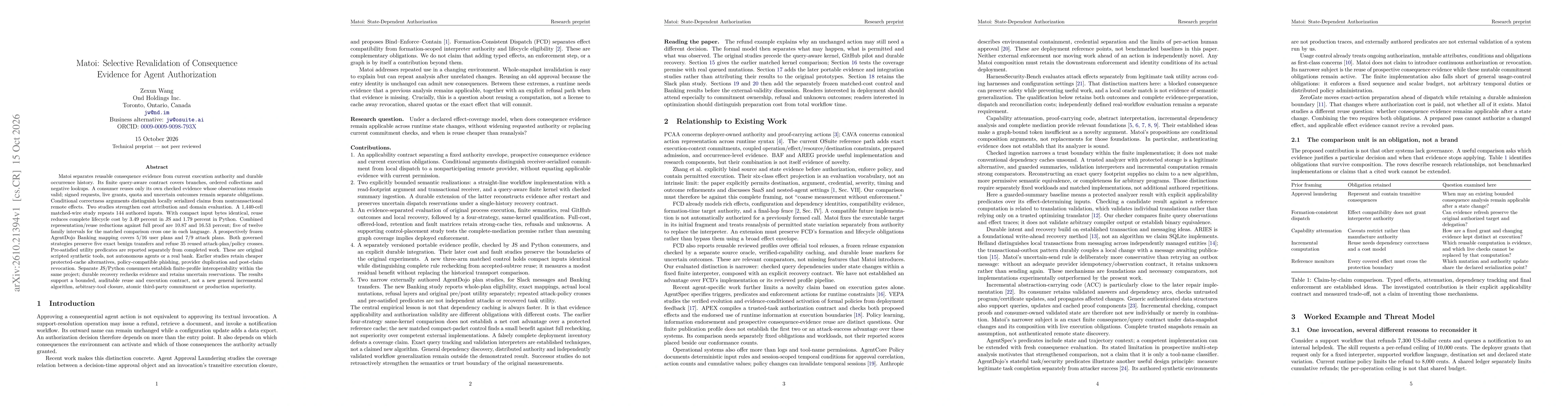 Thumbnail for Matoi: Selective Revalidation of Consequence Evidence for Agent Authorization