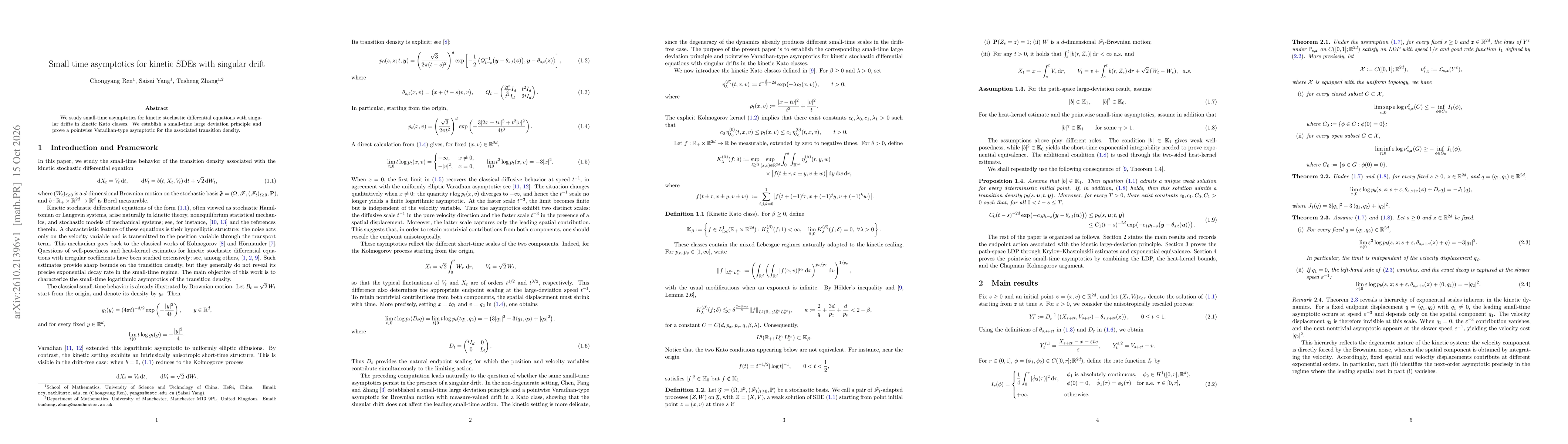 Thumbnail for Small time asymptotics for kinetic SDEs with singular drift