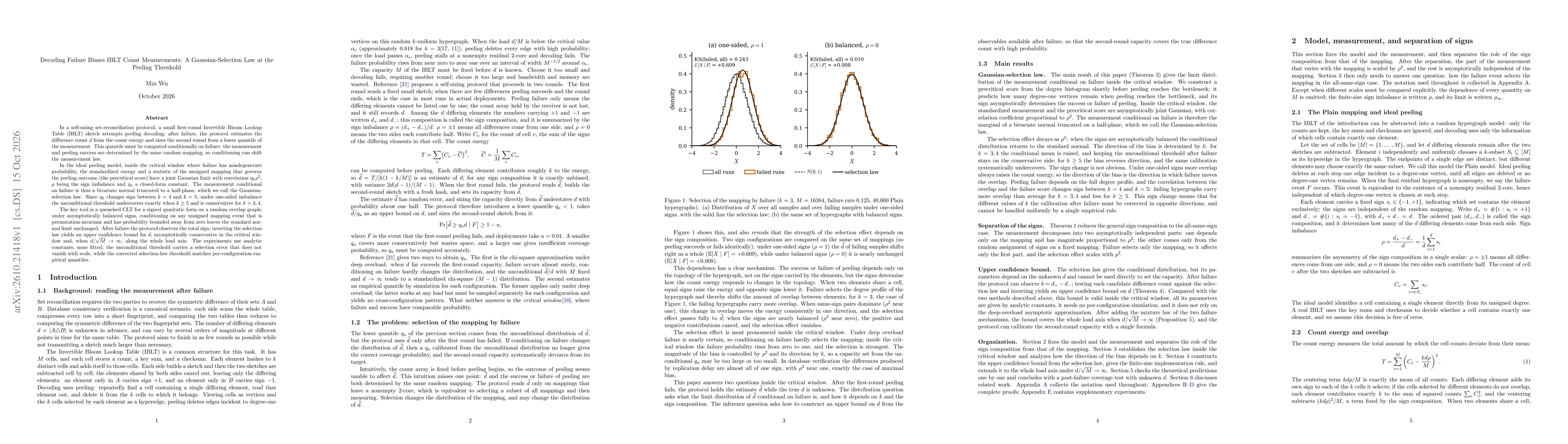Thumbnail for Decoding Failure Biases IBLT Count Measurements: A Gaussian-Selection Law at the Peeling Threshold