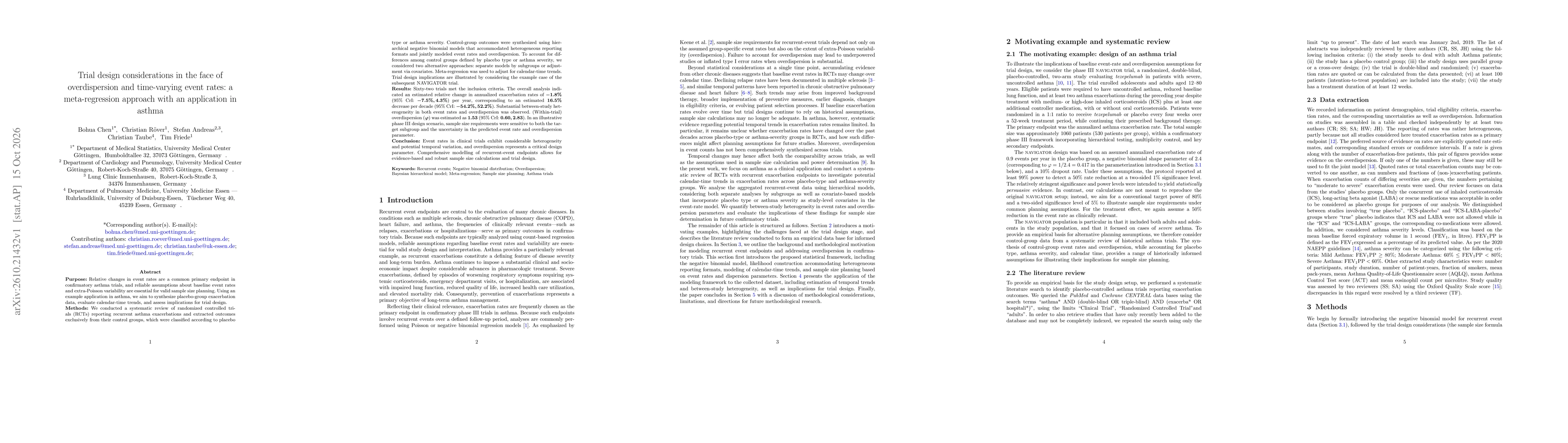 Thumbnail for Trial design considerations in the face of overdispersion and time-varying event rates: a meta-regression approach with an application in asthma