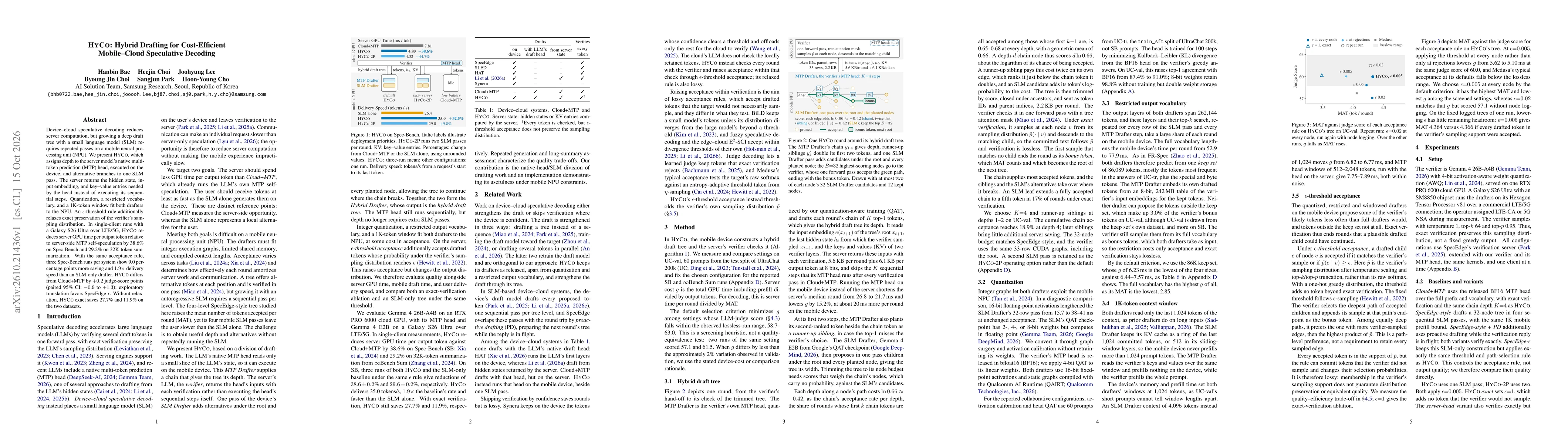 Thumbnail for HyCo: Hybrid Drafting for Cost-Efficient Mobile-Cloud Speculative Decoding