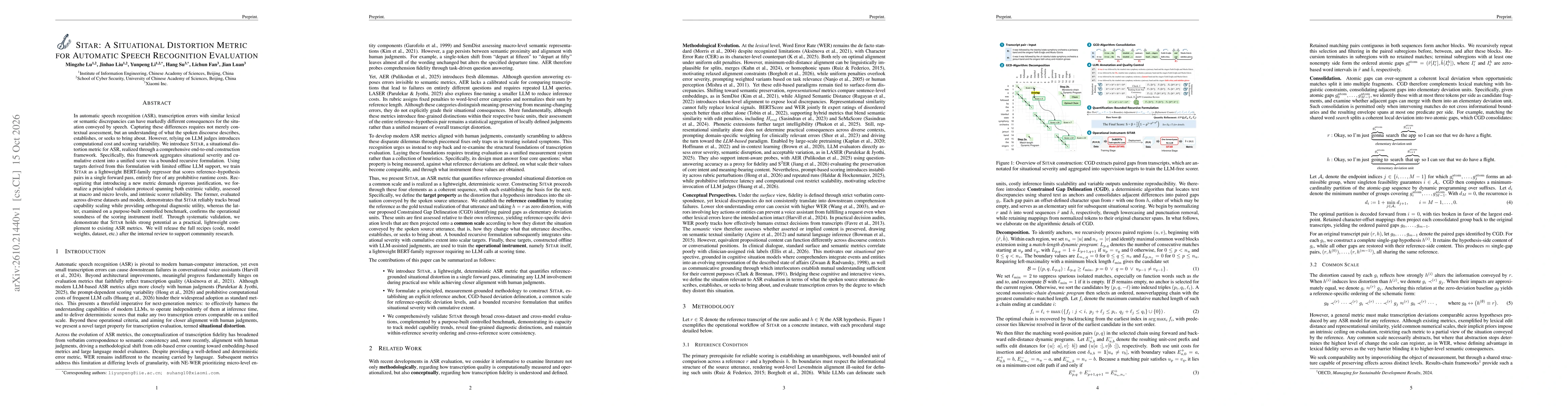 Thumbnail for SITAR: A Situational Distortion Metric for Automatic Speech Recognition Evaluation