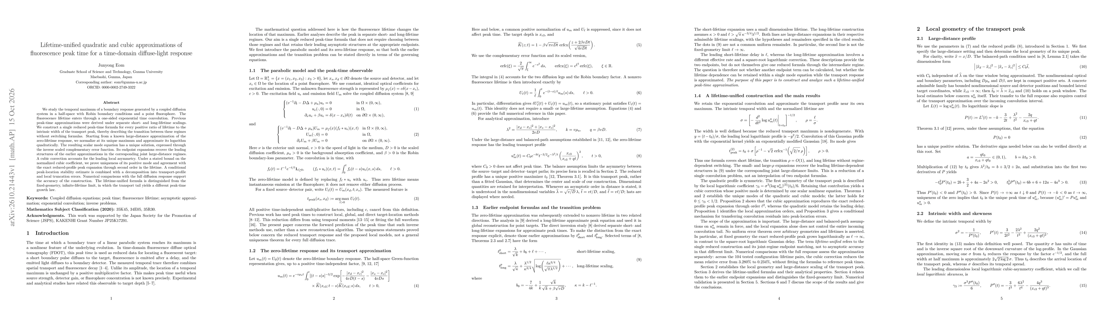 Thumbnail for Lifetime-unified quadratic and cubic approximations of fluorescence peak time for a time-domain diffuse-light response