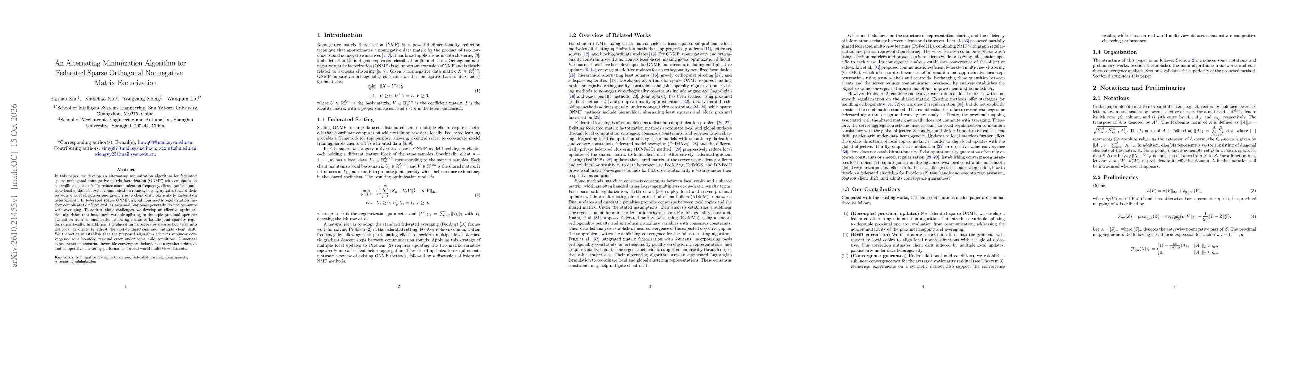 Thumbnail for An Alternating Minimization Algorithm for Federated Sparse Orthogonal Nonnegative Matrix Factorization