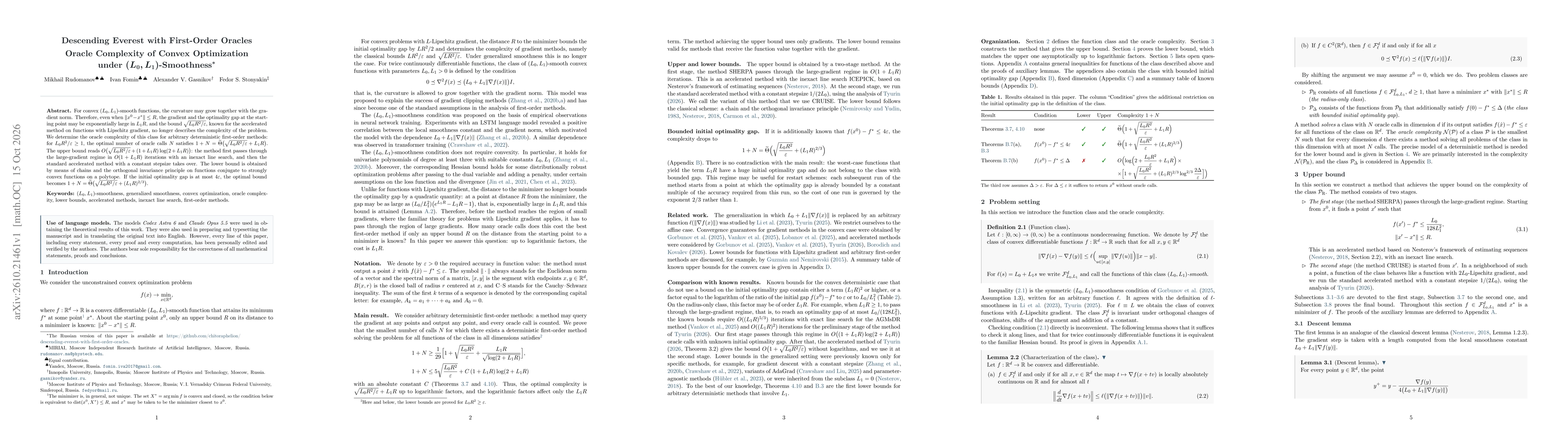 Thumbnail for Descending Everest with First-Order Oracles: Oracle Complexity of Convex Optimization under $(L_0,L_1)$-Smoothness