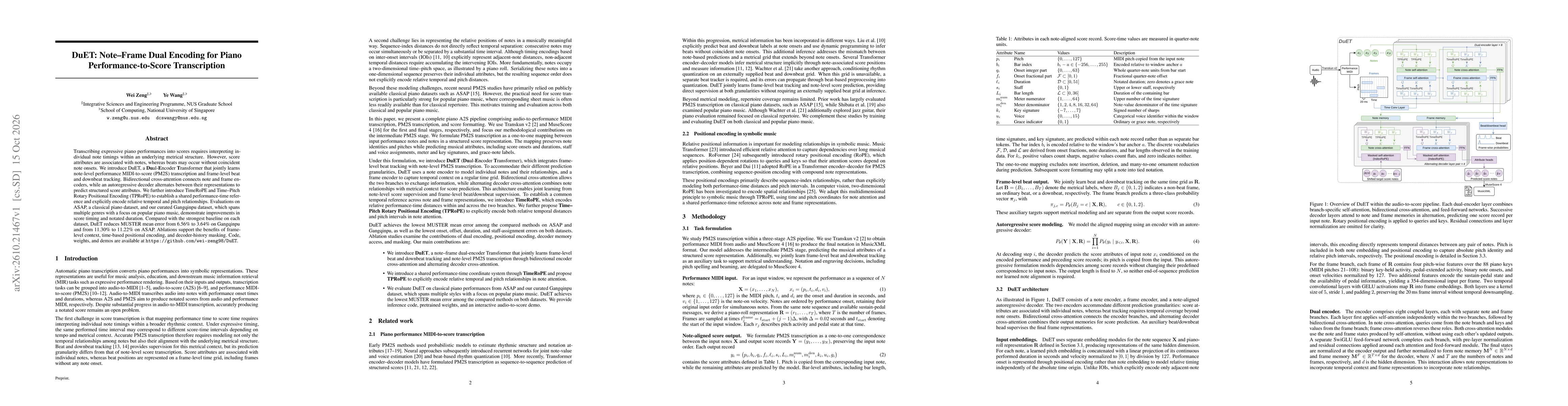 Thumbnail for DuET: Note-Frame Dual Encoding for Piano Performance-to-Score Transcription