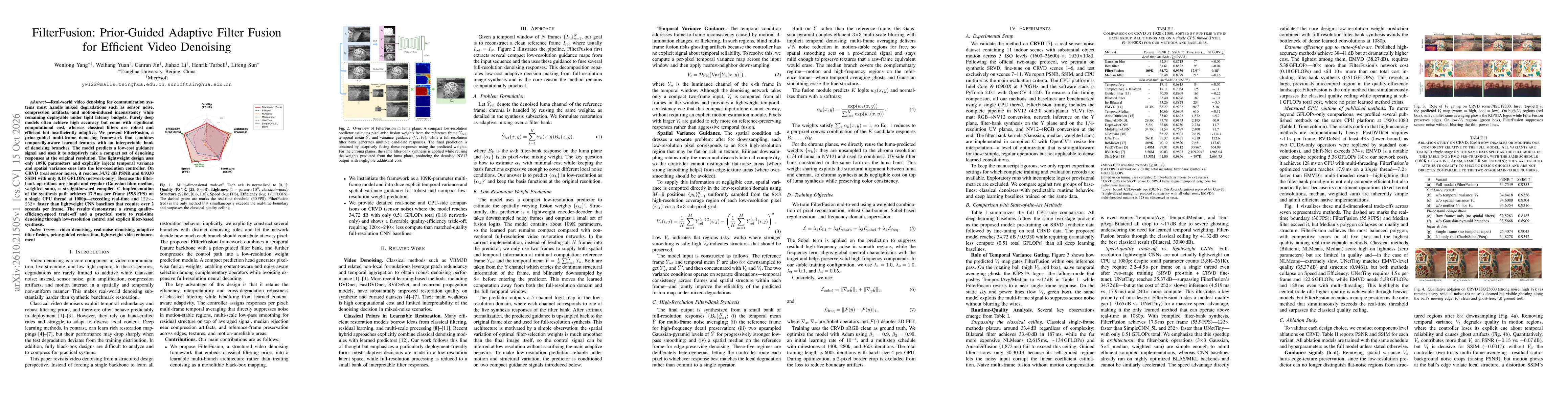 Thumbnail for FilterFusion: Prior-Guided Adaptive Filter Fusion for Efficient Video Denoising