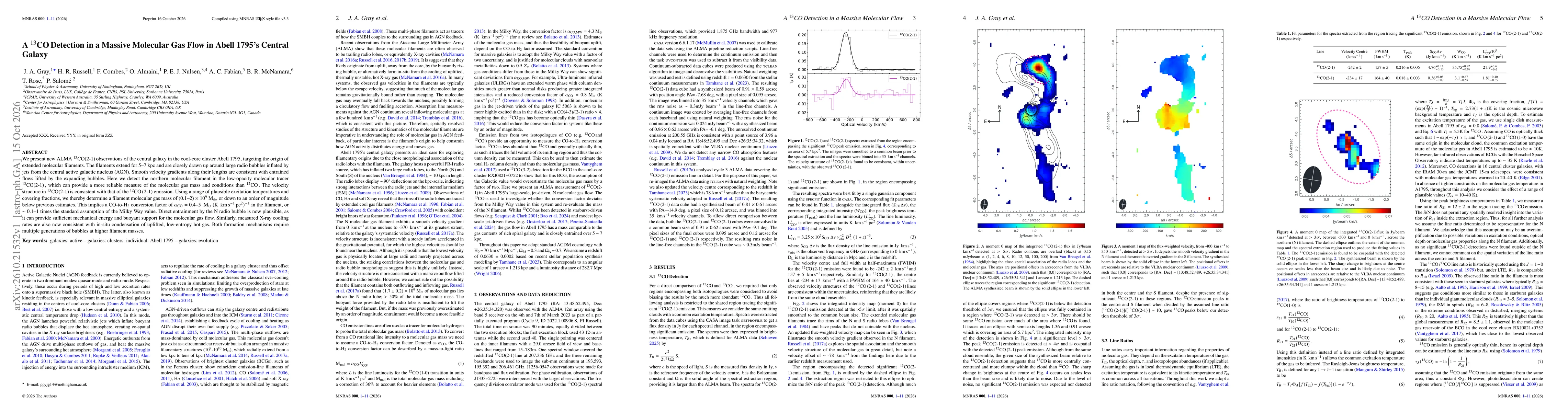 Thumbnail for A ${}^{13}$CO Detection in a Massive Molecular Gas Flow in Abell 1795's Central Galaxy