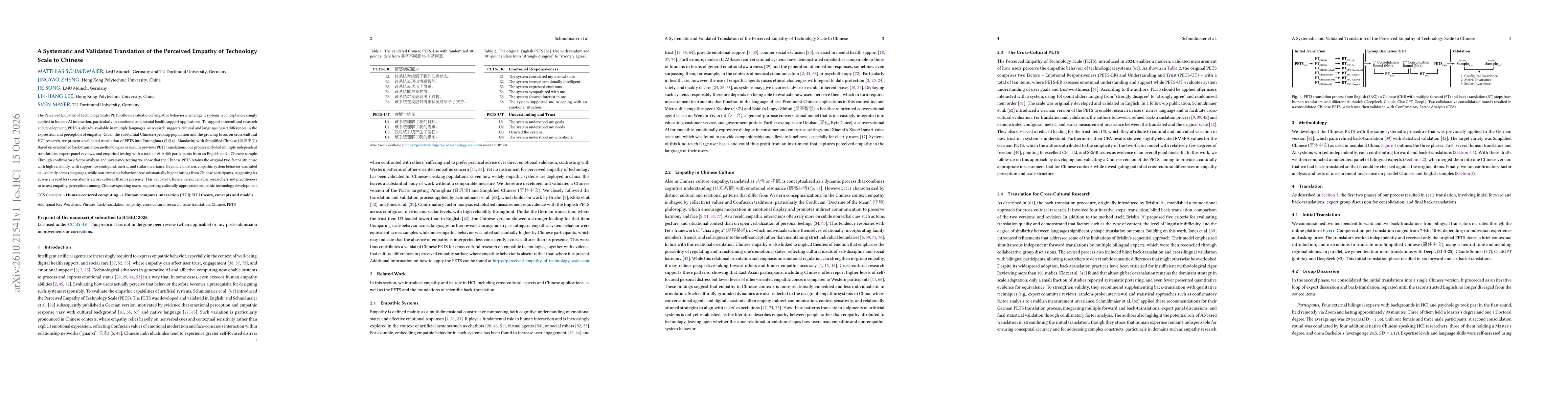 Thumbnail for A Systematic and Validated Translation of the Perceived Empathy of Technology Scale to Chinese