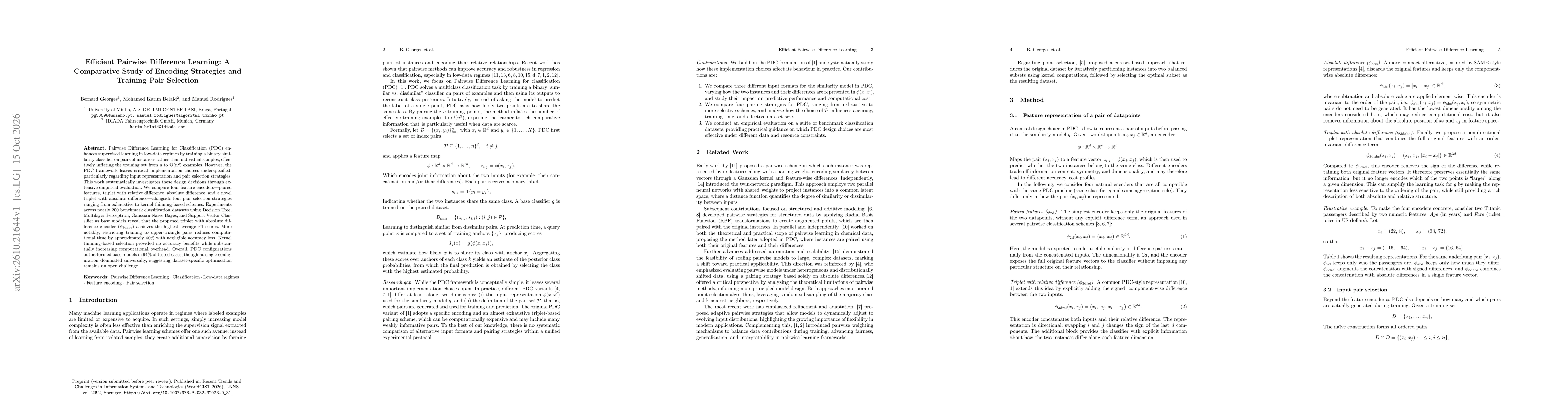 Thumbnail for Efficient Pairwise Difference Learning: A Comparative Study of Encoding Strategies and Training Pair Selection