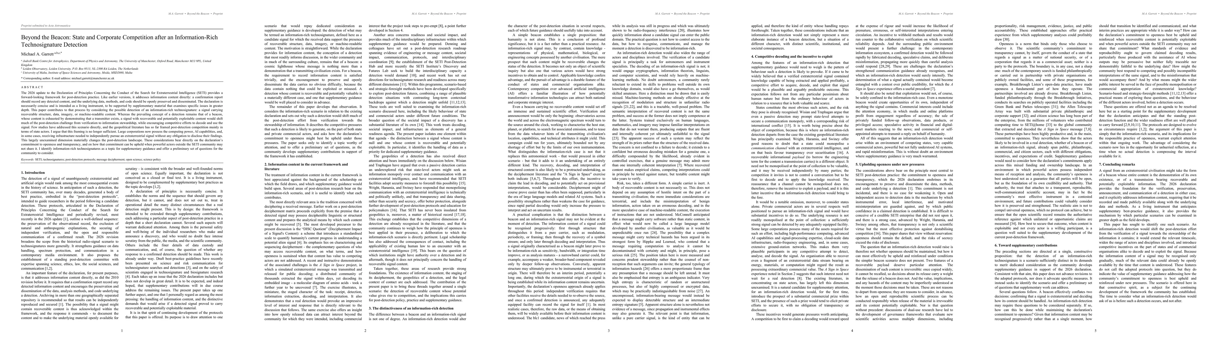 Thumbnail for Beyond the Beacon: State and Corporate Competition after an Information-Rich Technosignature Detection