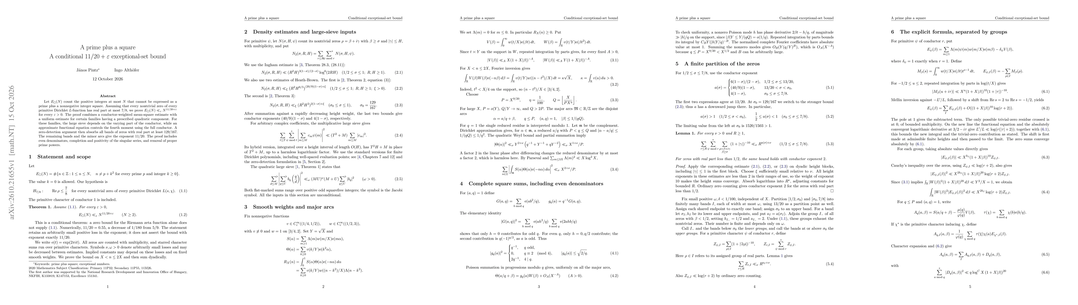 Thumbnail for A prime plus a square: A conditional 11/20 upper bound
