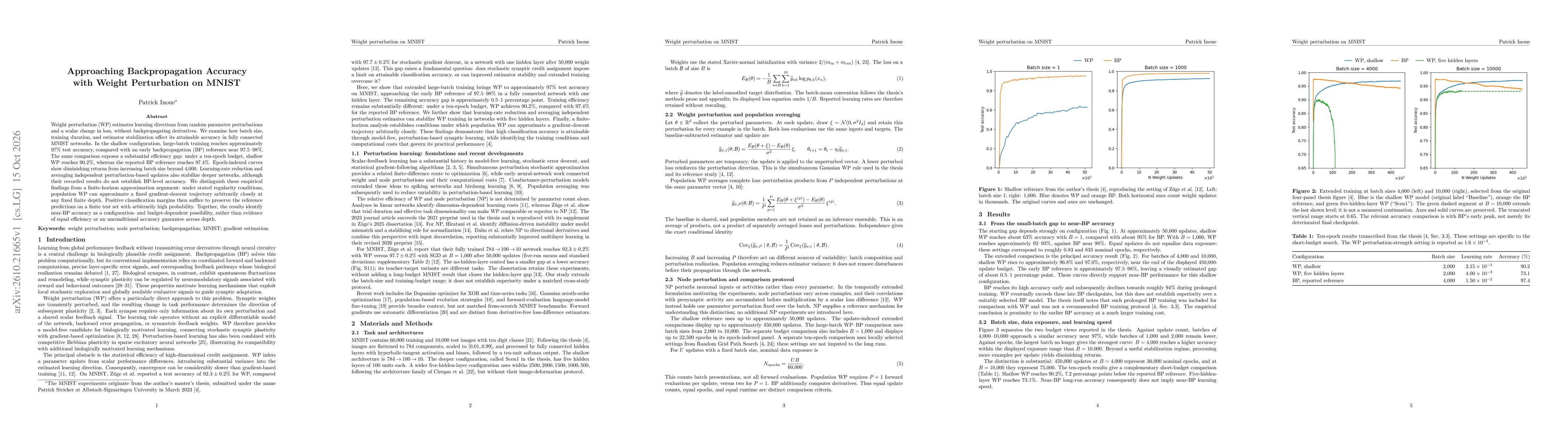 Thumbnail for Approaching Backpropagation Accuracy with Weight Perturbation on MNIST