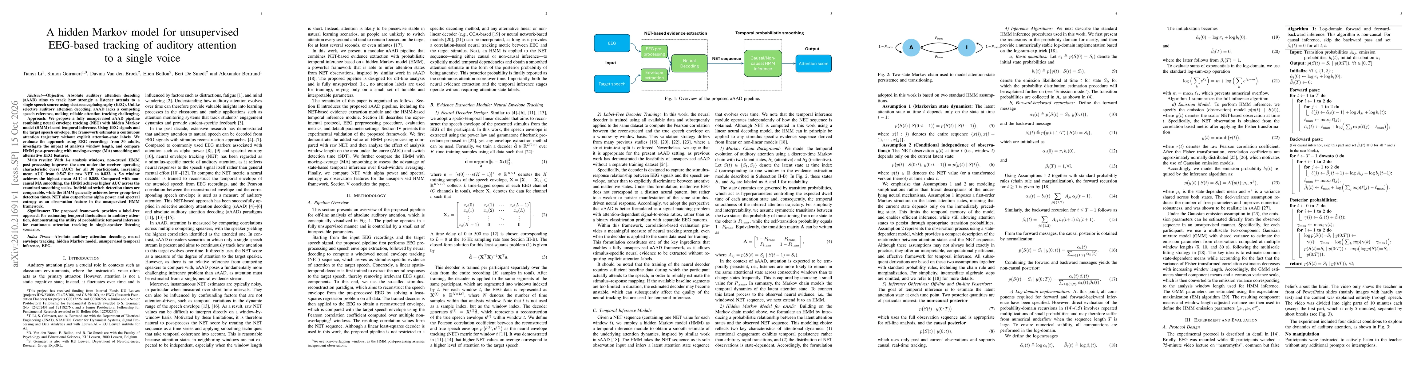 Thumbnail for A hidden Markov model for unsupervised EEG-based tracking of auditory attention to a single voice