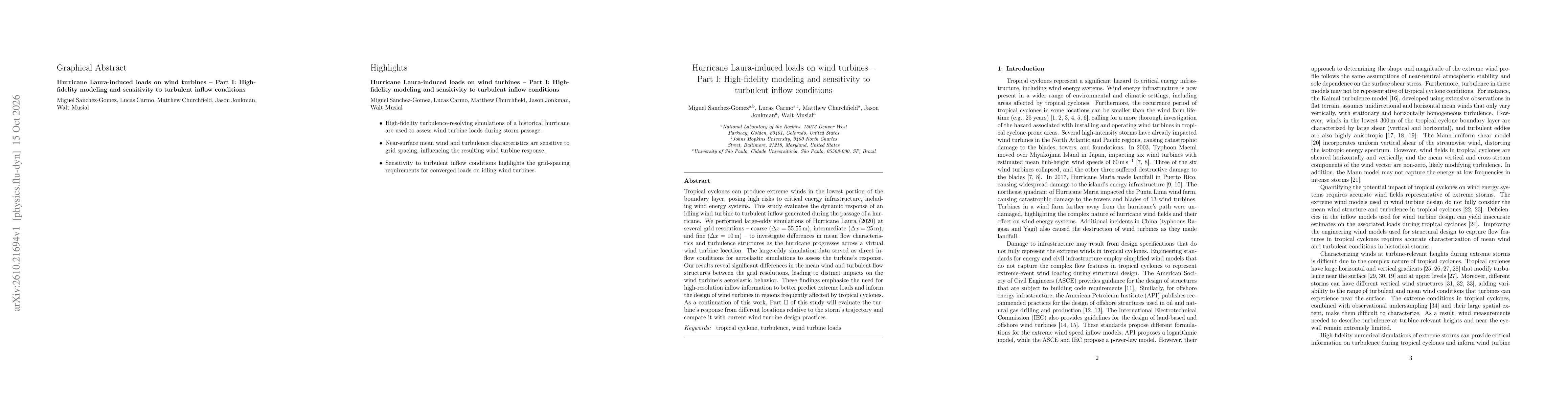 Thumbnail for Hurricane Laura-induced loads on wind turbines -- Part I: High-fidelity modeling and sensitivity to turbulent inflow conditions