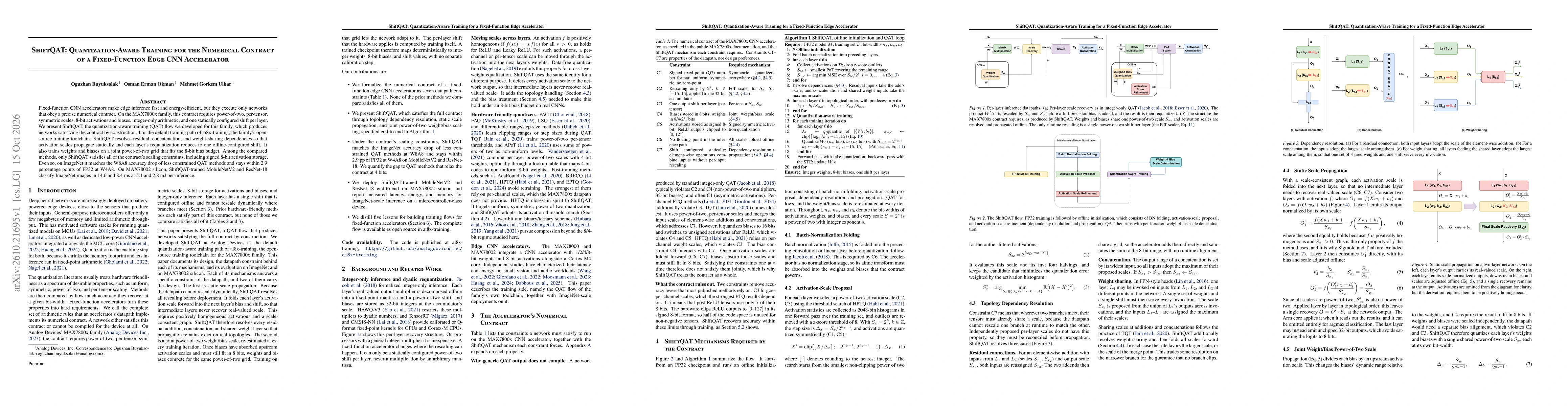 Thumbnail for ShiftQAT: Quantization-Aware Training for the Numerical Contract of a Fixed-Function Edge CNN Accelerator