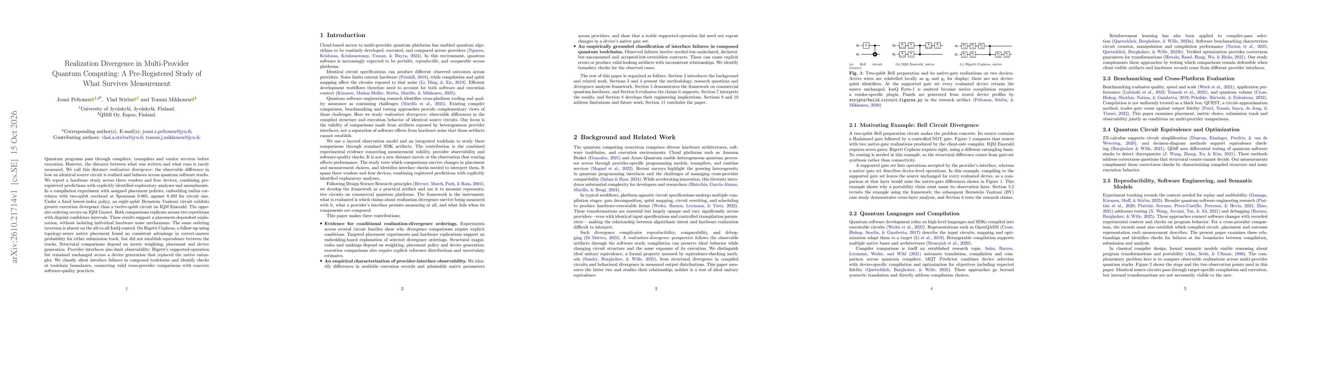 Thumbnail for Realization Divergence in Multi-Provider Quantum Computing: A Pre-Registered Study of What Survives Measurement