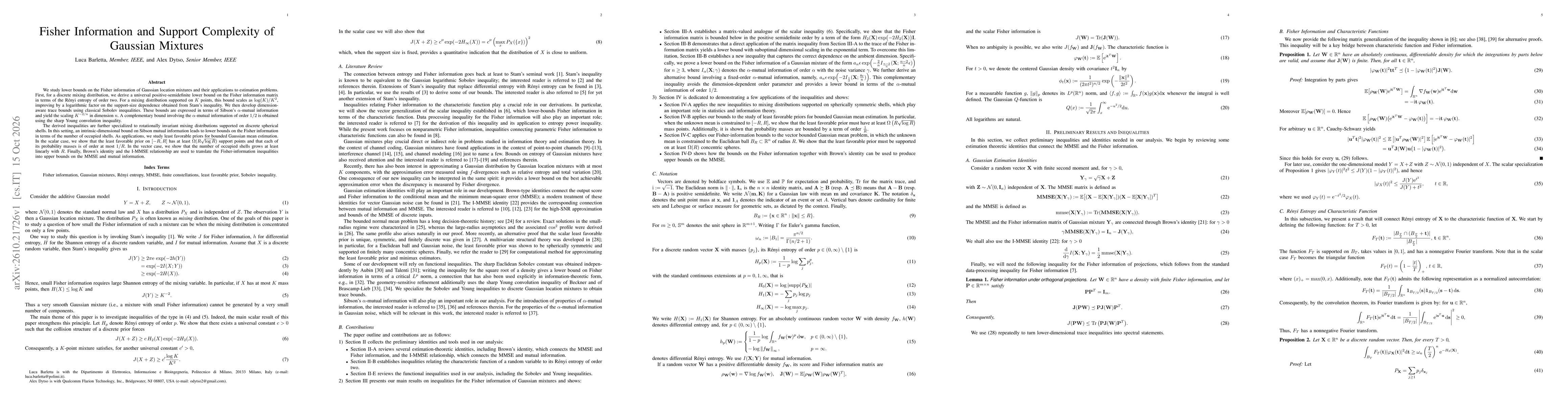 Thumbnail for Fisher Information and Support Complexity of Gaussian Mixtures