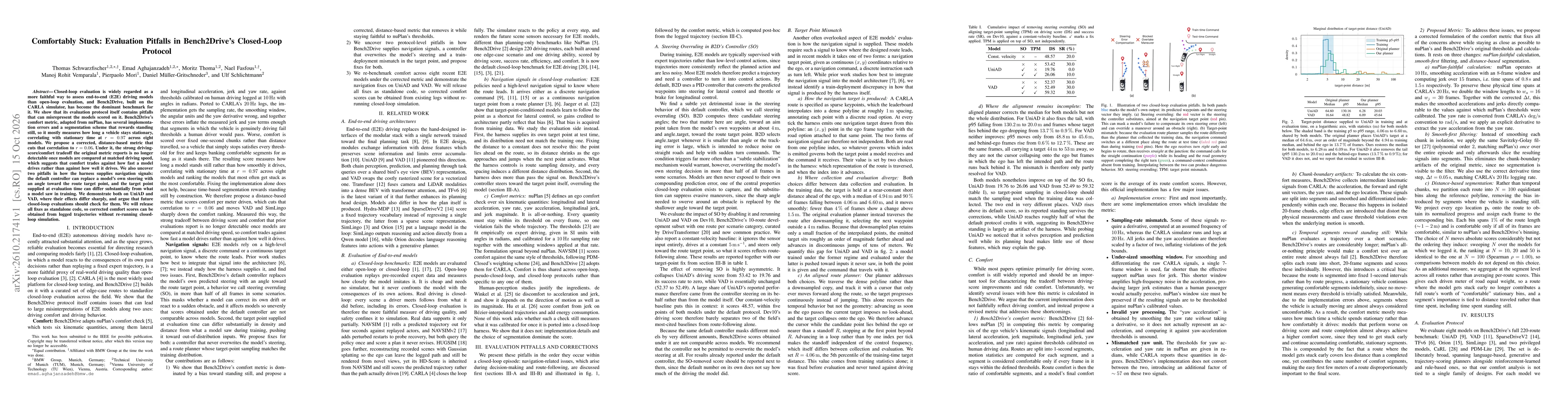 Thumbnail for Comfortably Stuck: Evaluation Pitfalls in Bench2Drive's Closed-Loop Protocol