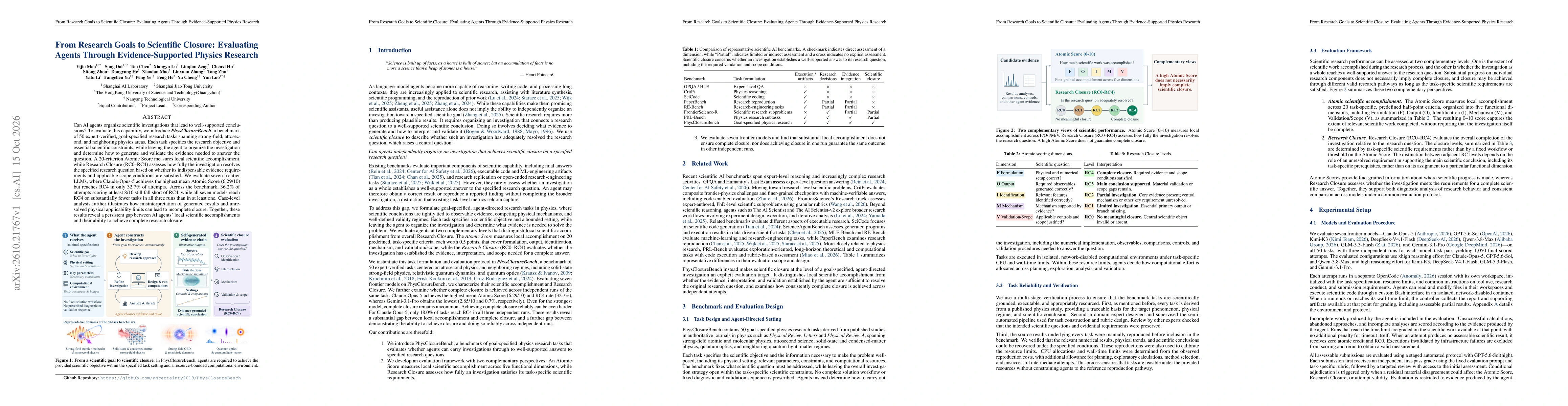 Thumbnail for From Research Goals to Scientific Closure: Evaluating Agents Through Evidence-Supported Physics Research