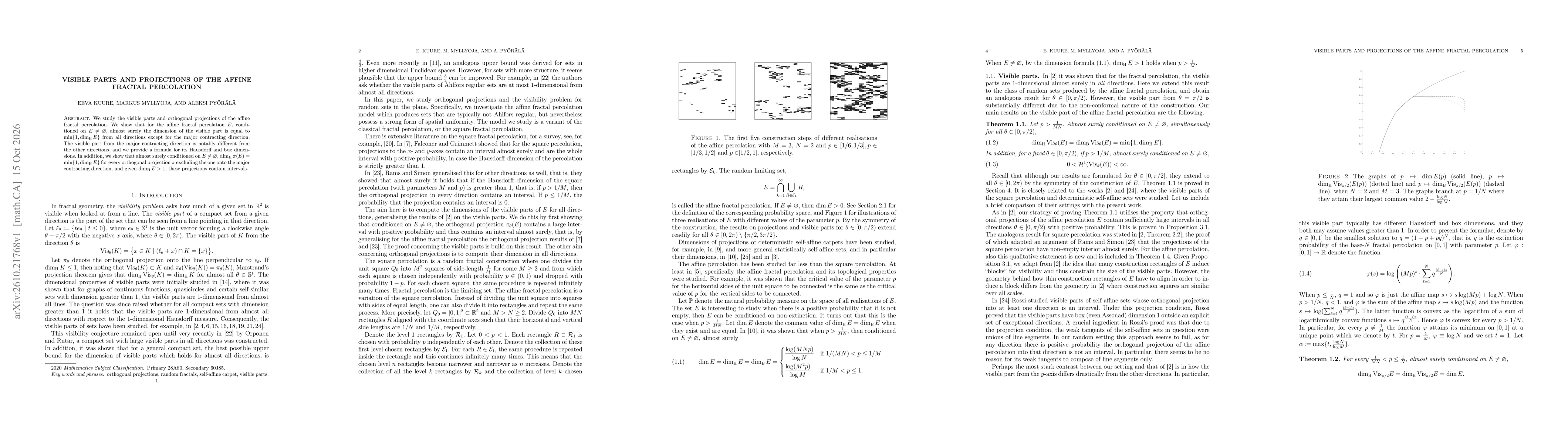 Thumbnail for Visible parts and projections of the affine fractal percolation