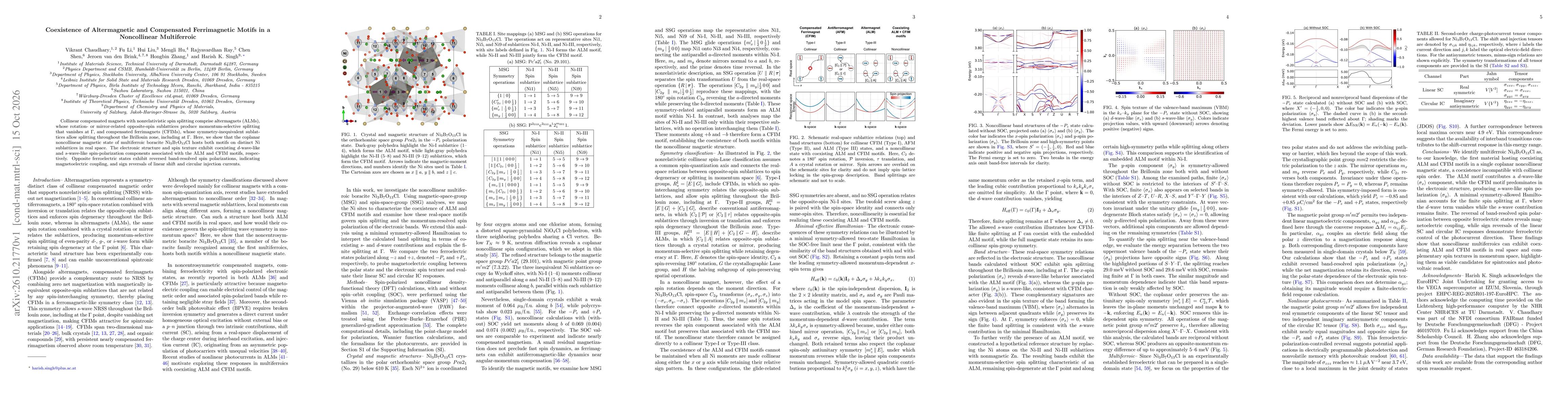 Thumbnail for Coexistence of Altermagnetic and Compensated Ferrimagnetic Motifs in a Noncollinear Multiferroic