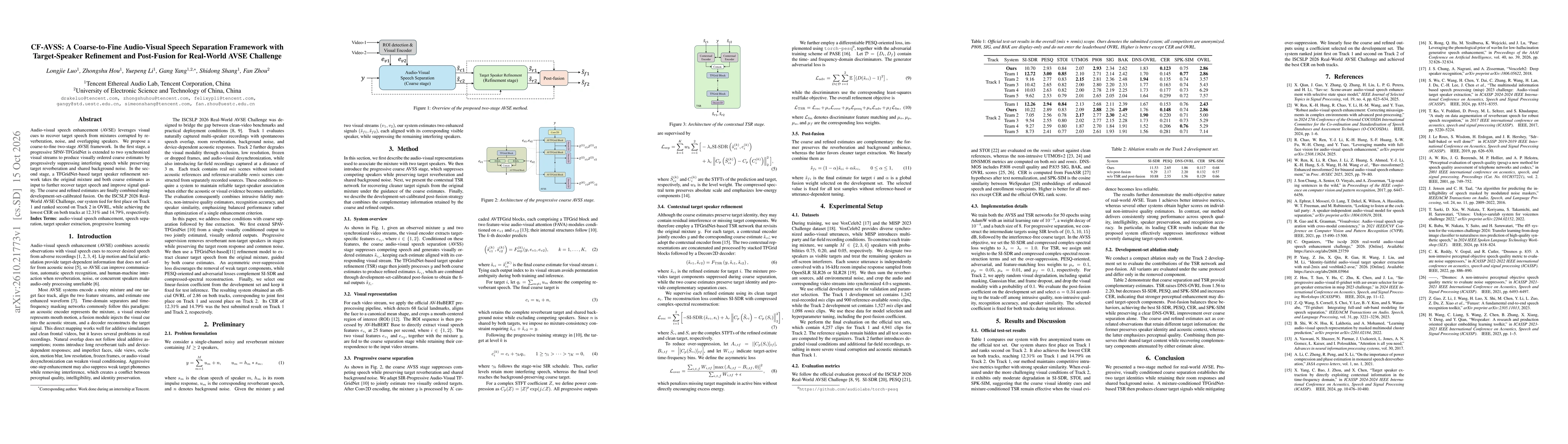 Thumbnail for CF-AVSS: A Coarse-to-Fine Audio-Visual Speech Separation Framework with Target-Speaker Refinement and Post-Fusion for Real-World AVSE Challenge