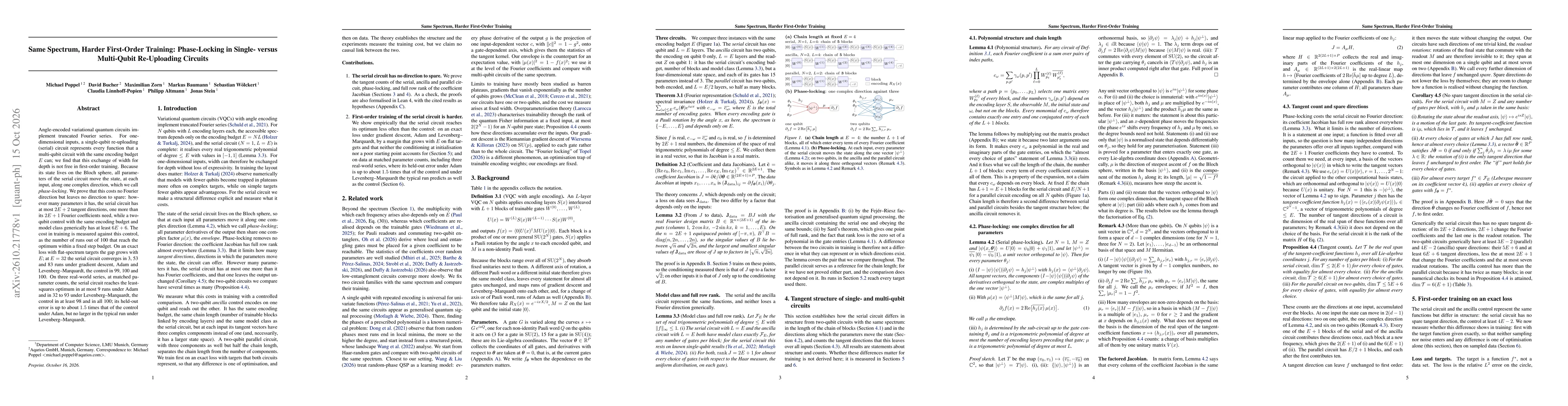 Thumbnail for Same Spectrum, Harder First-Order Training: Phase-Locking in Single- versus Multi-Qubit Re-Uploading Circuits