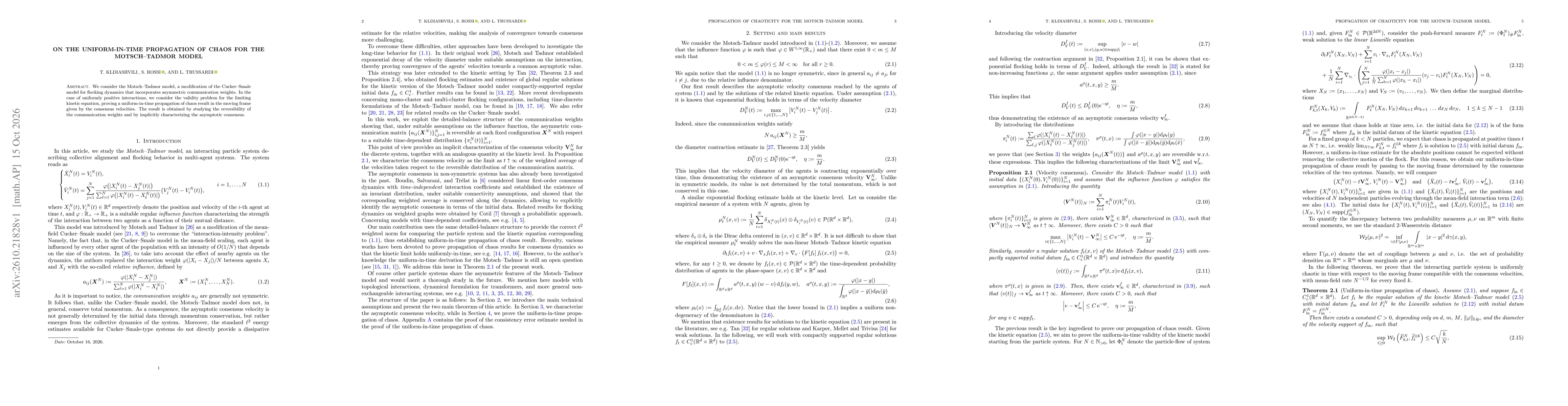 Thumbnail for On the uniform-in-time propagation of chaos for the Motsch-Tadmor model