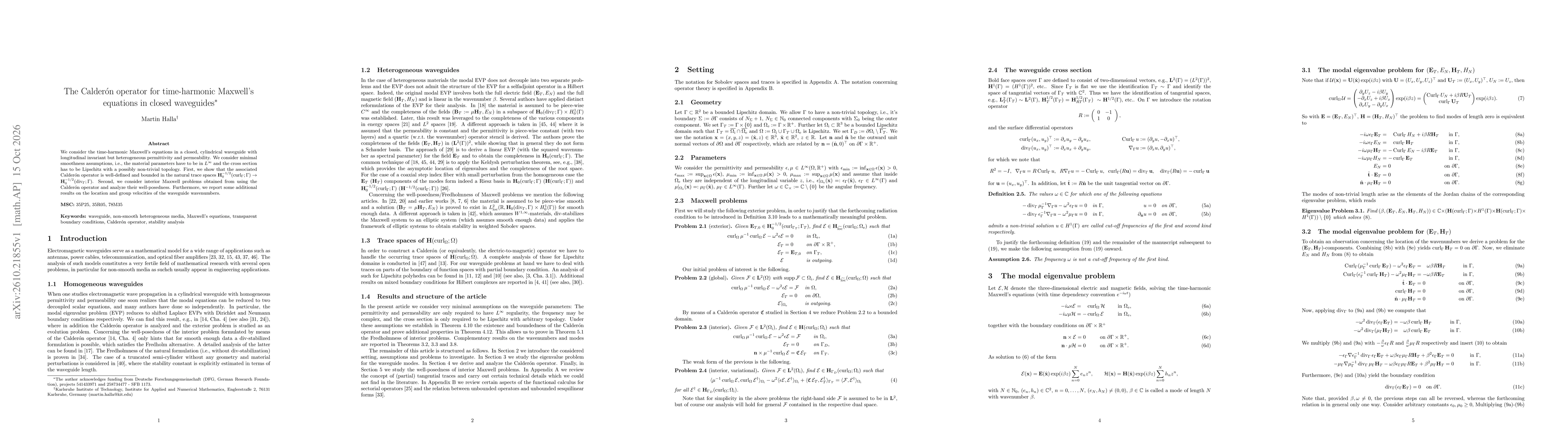 Thumbnail for The Calderón operator for time-harmonic Maxwell's equations in closed waveguides