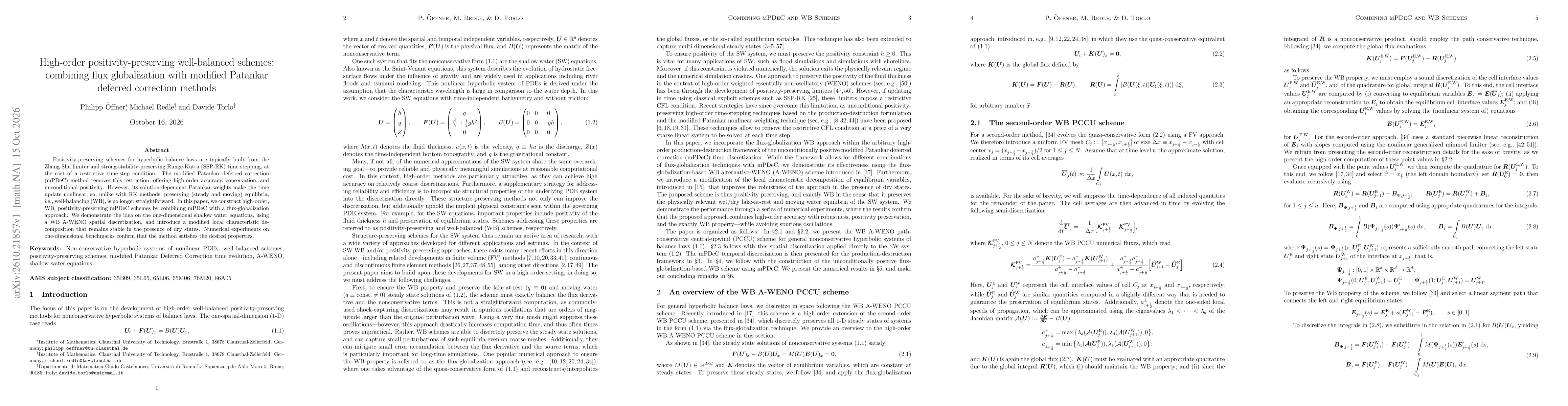 Thumbnail for High-order positivity-preserving well-balanced schemes: combining flux globalization with modified Patankar deferred correction methods