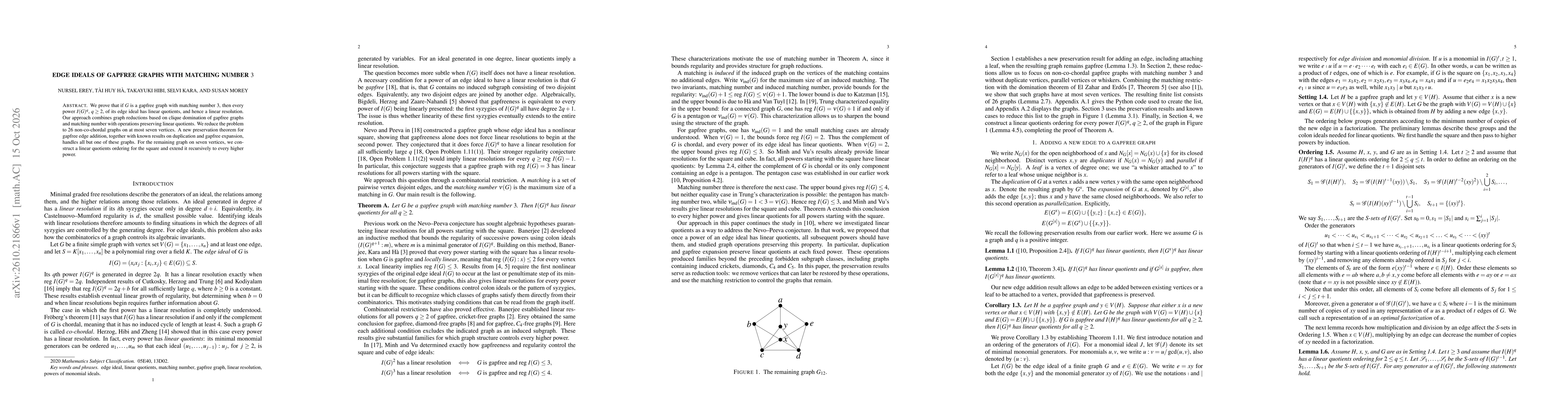 Thumbnail for Edge ideals of gapfree graphs with matching number $3$