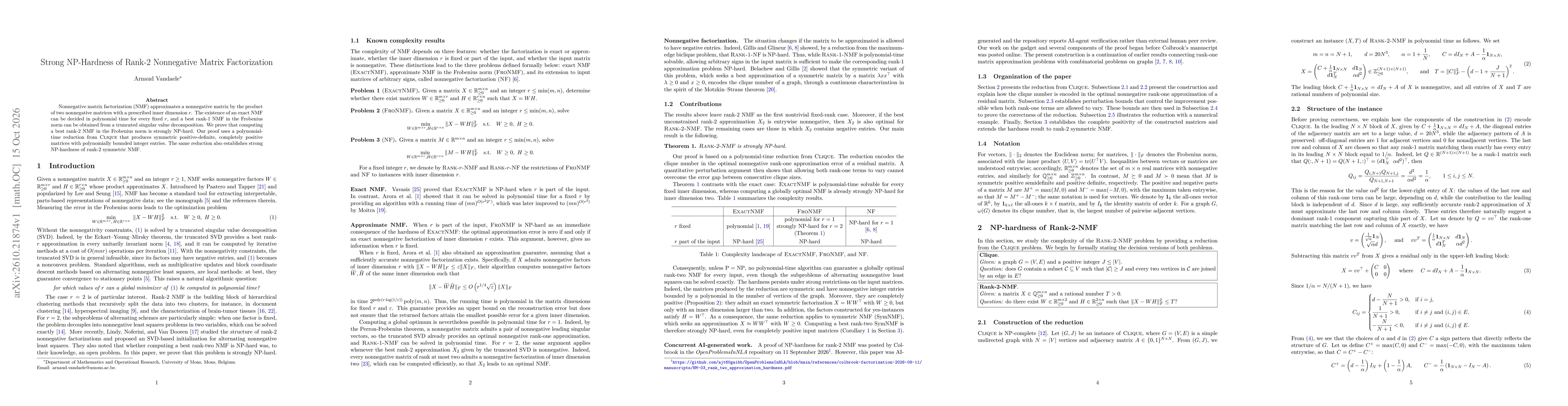 Thumbnail for Strong NP-Hardness of Rank-2 Nonnegative Matrix Factorization