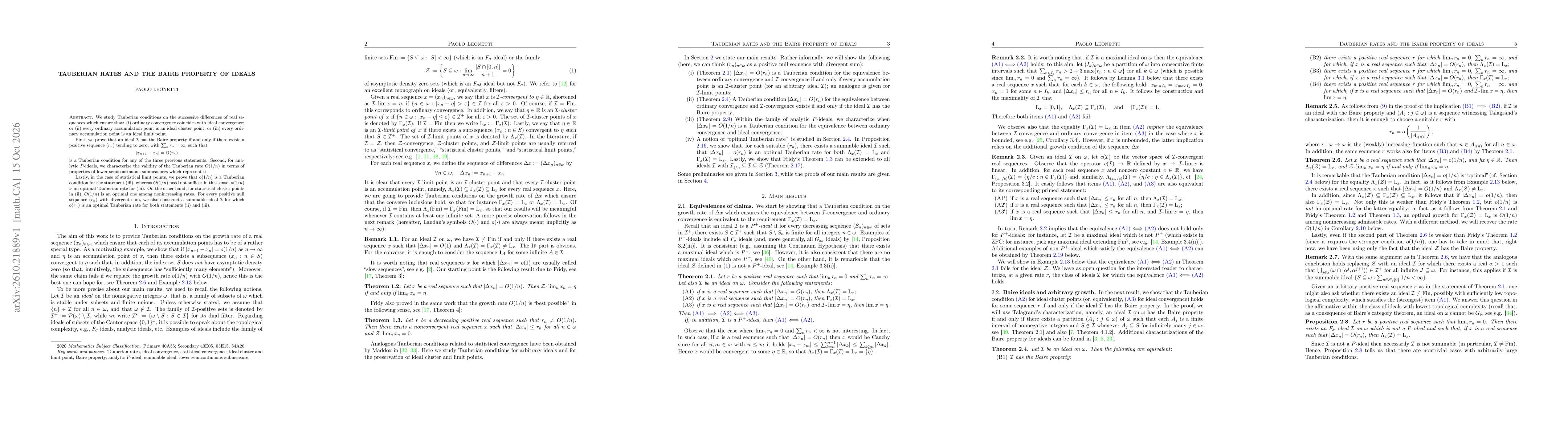Thumbnail for Tauberian rates and the Baire property of ideals