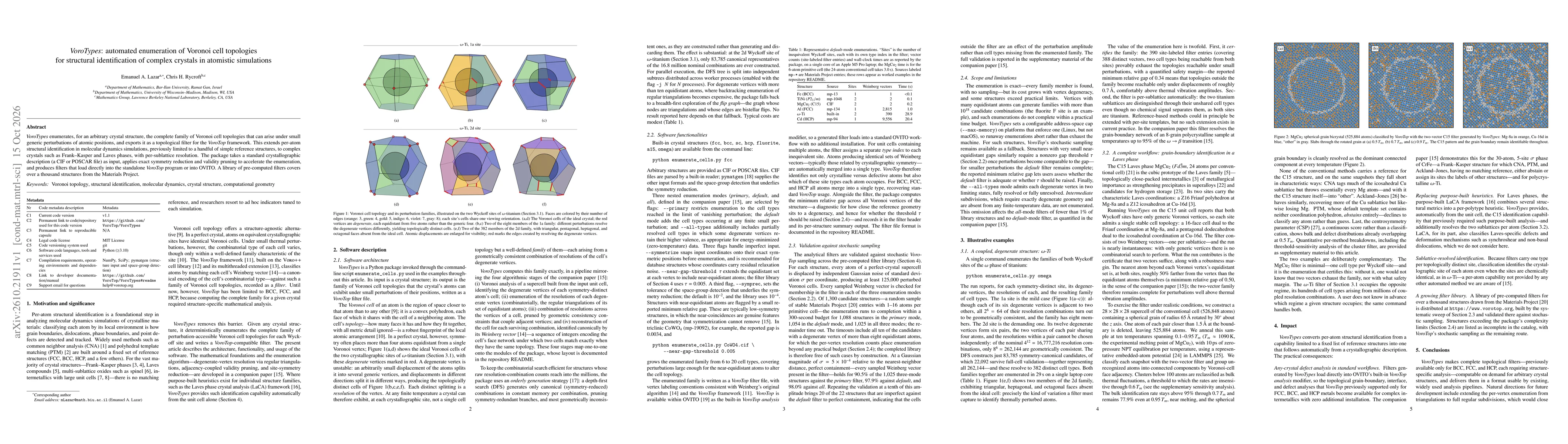 Thumbnail for VoroTypes: automated enumeration of Voronoi cell topologies for structural identification of complex crystals in atomistic simulations