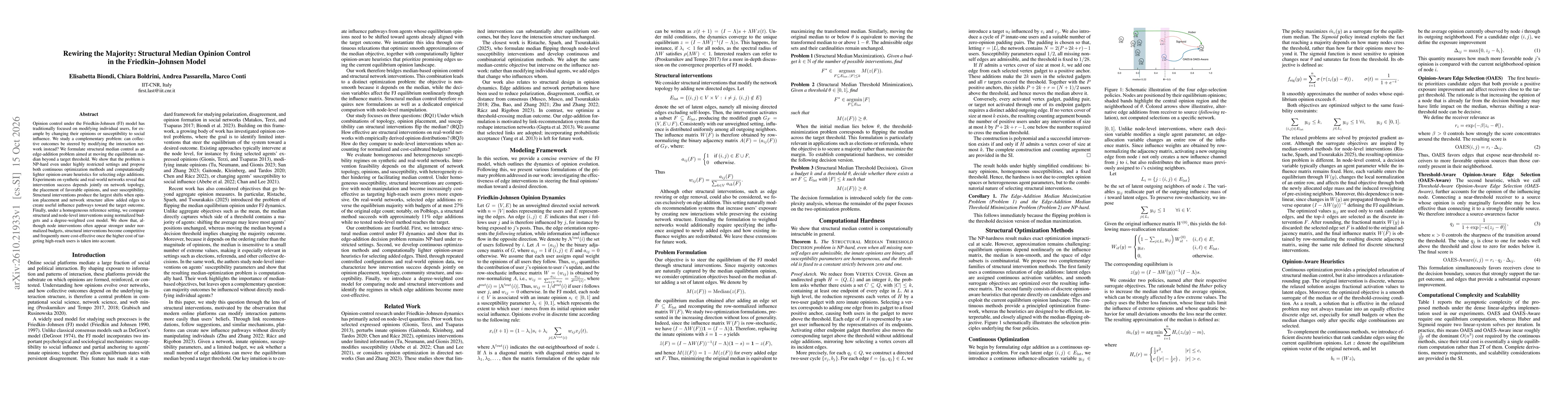 Thumbnail for Rewiring the Majority: Structural Median Opinion Control in the Friedkin-Johnsen Model