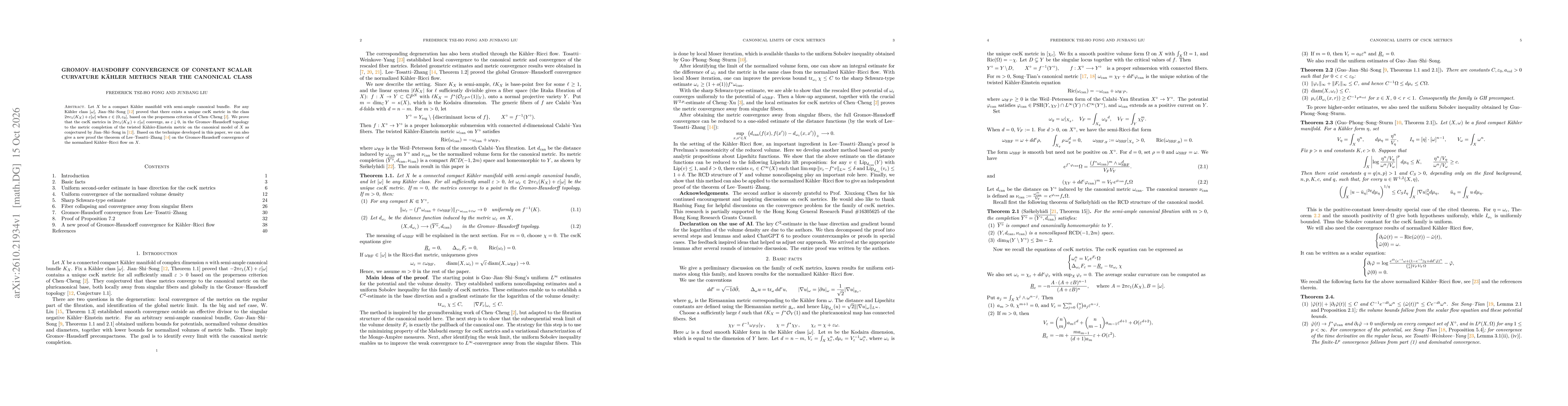Thumbnail for Gromov-Hausdorff Convergence of Constant Scalar Curvature Kähler Metrics near the Canonical Class