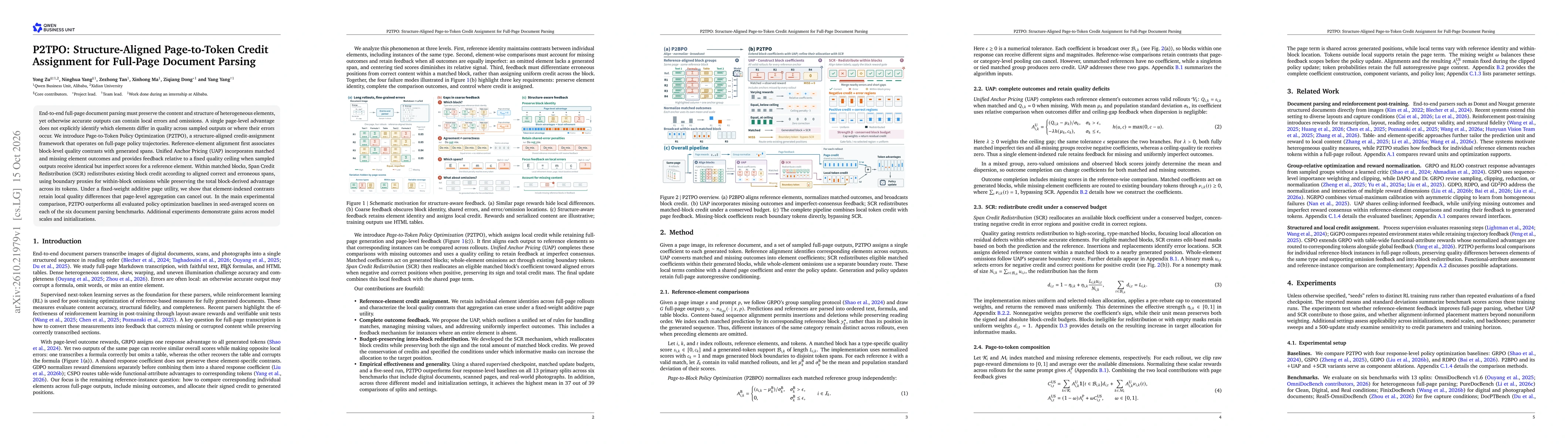 Thumbnail for P2TPO: Structure-Aligned Page-to-Token Credit Assignment for Full-Page Document Parsing
