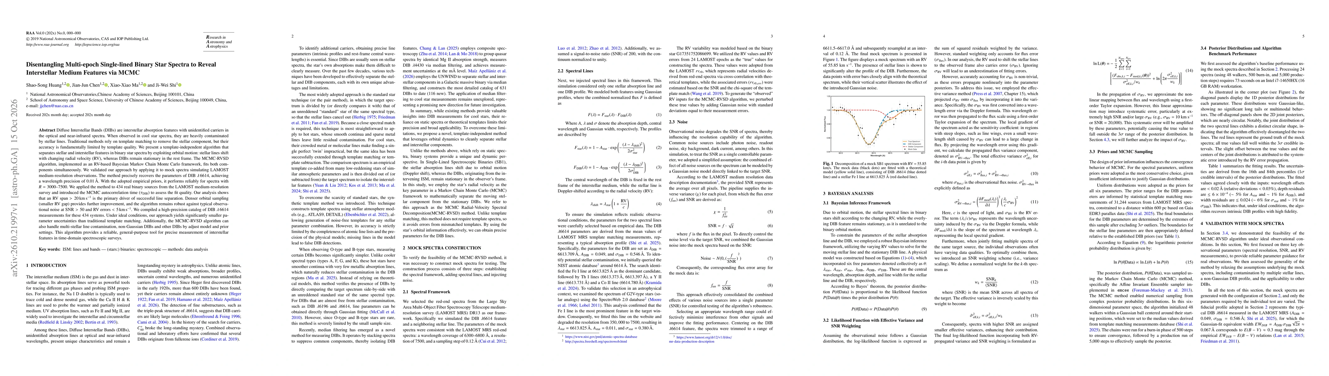 Thumbnail for Disentangling Multi-epoch Single-lined Binary Star Spectra to Reveal Interstellar Medium Features via MCMC