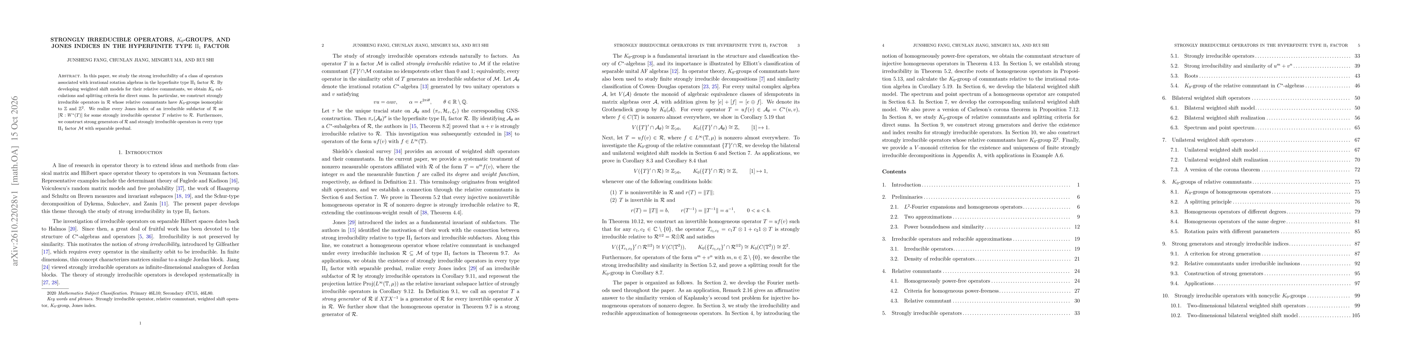 Thumbnail for Strongly irreducible operators, $K_0$-groups, and Jones indices in the hyperfinite type $\mathrm{II}_1$ factor