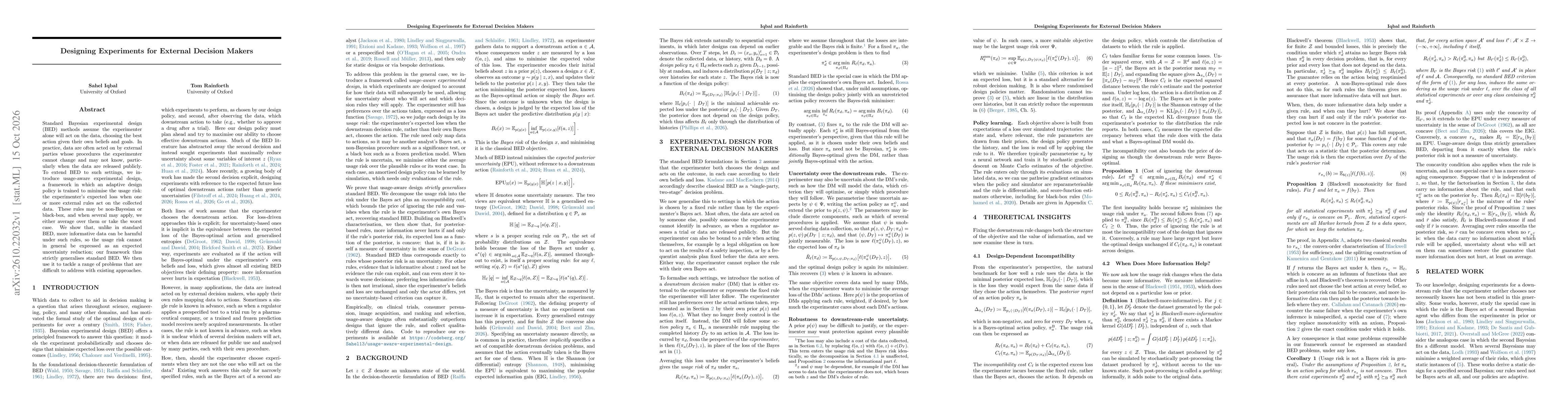 Thumbnail for Designing Experiments for External Decision Makers