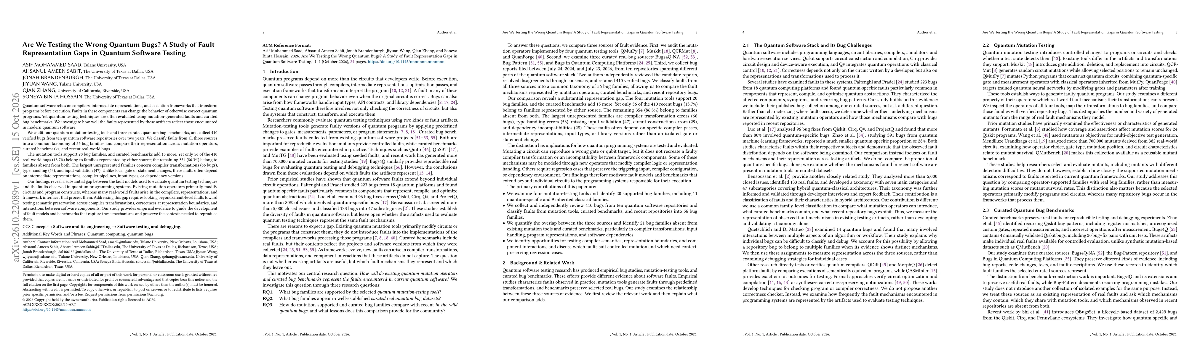 Thumbnail for Are We Testing the Wrong Quantum Bugs? A Study of Fault Representation Gaps in Quantum Software Testing