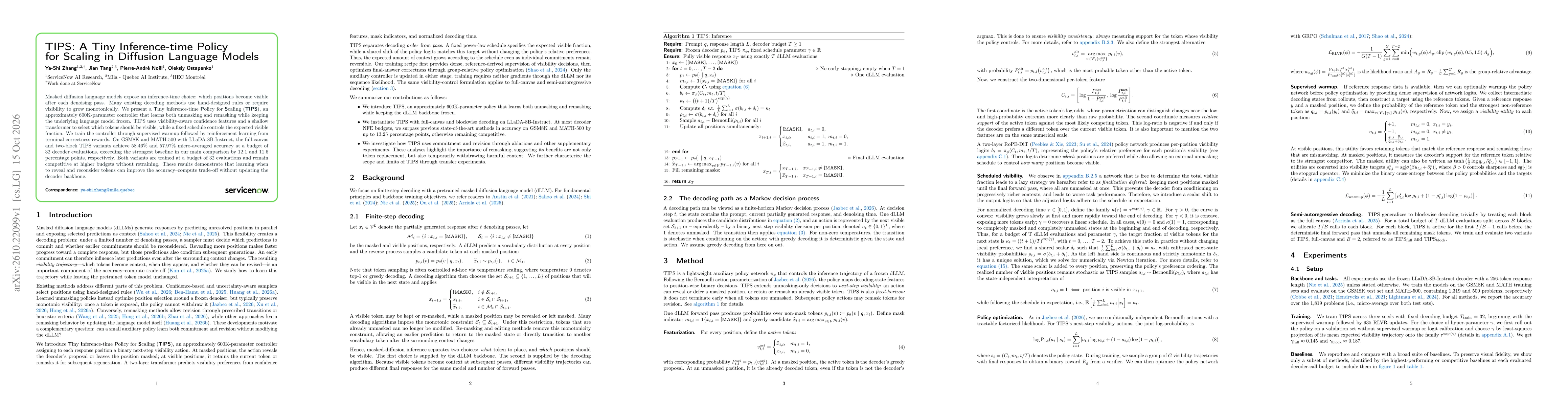 Thumbnail for TIPS: A Tiny Inference-time Policy for Scaling in Diffusion Language Models