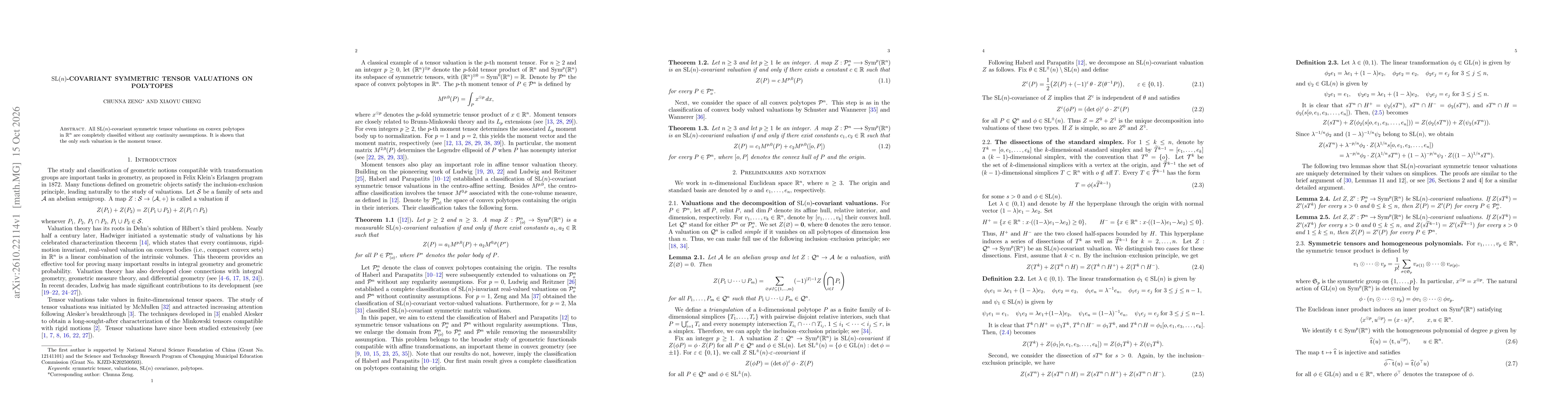 Thumbnail for SL(n)-covariant symmetric tensor valuations on polytopes
