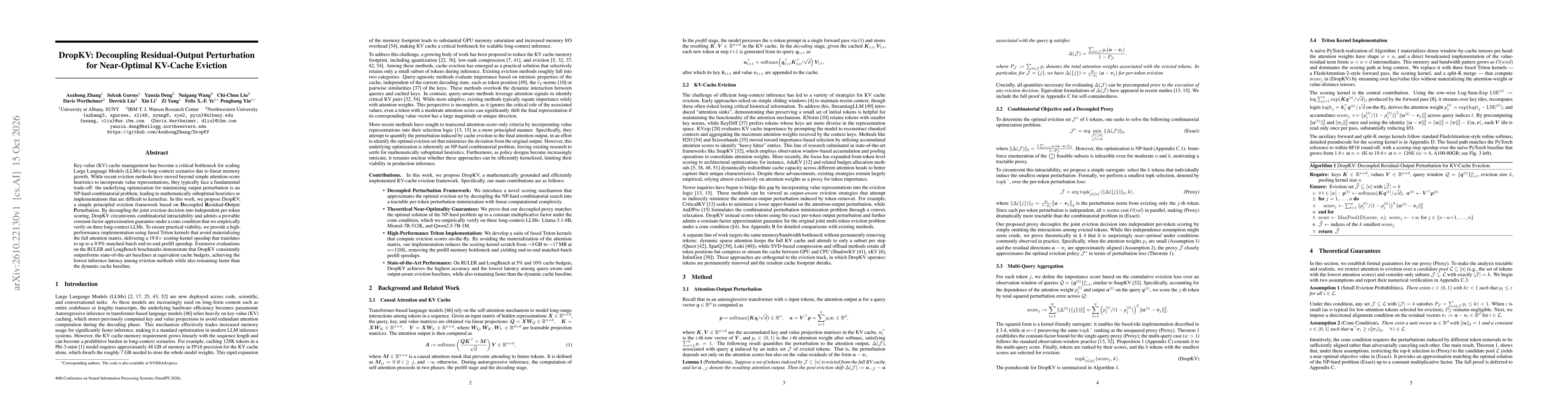 Thumbnail for DropKV: Decoupling Residual-Output Perturbation for Near-Optimal KV-Cache Eviction